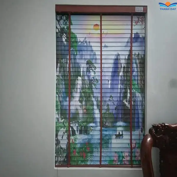 rèm gỗ in tranh sơn thủy