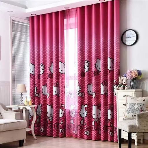 Mẫu rèm vải Hello Kitty 