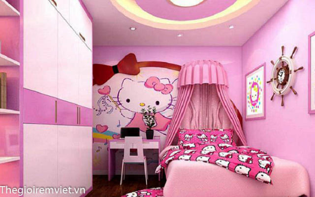 Gam màu hồng cho phòng ngủ bé gái điệu đà